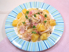 さつまいもとベーコンのパスタ