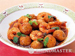 新じゃがの海老チリソース煮