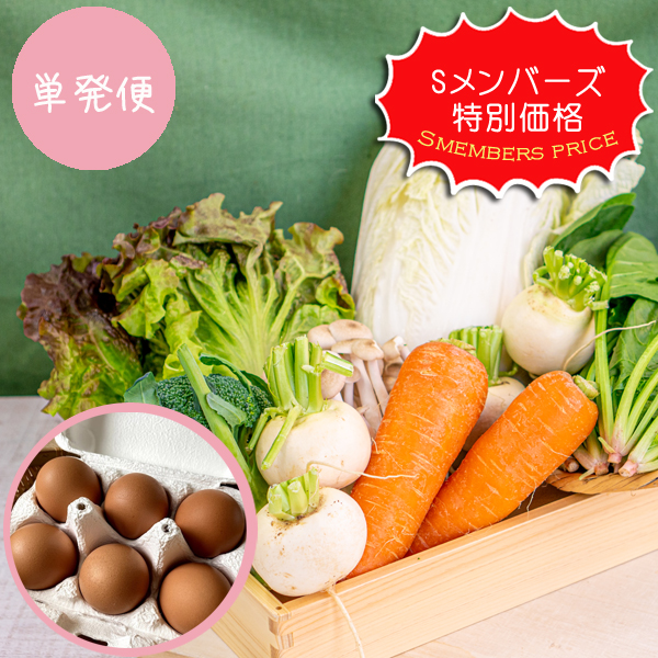 【単発便】【送料無料】【Sメンバーズ様特別価格】類農園　旬の有機野菜5・6品とキノコ&卵のセット